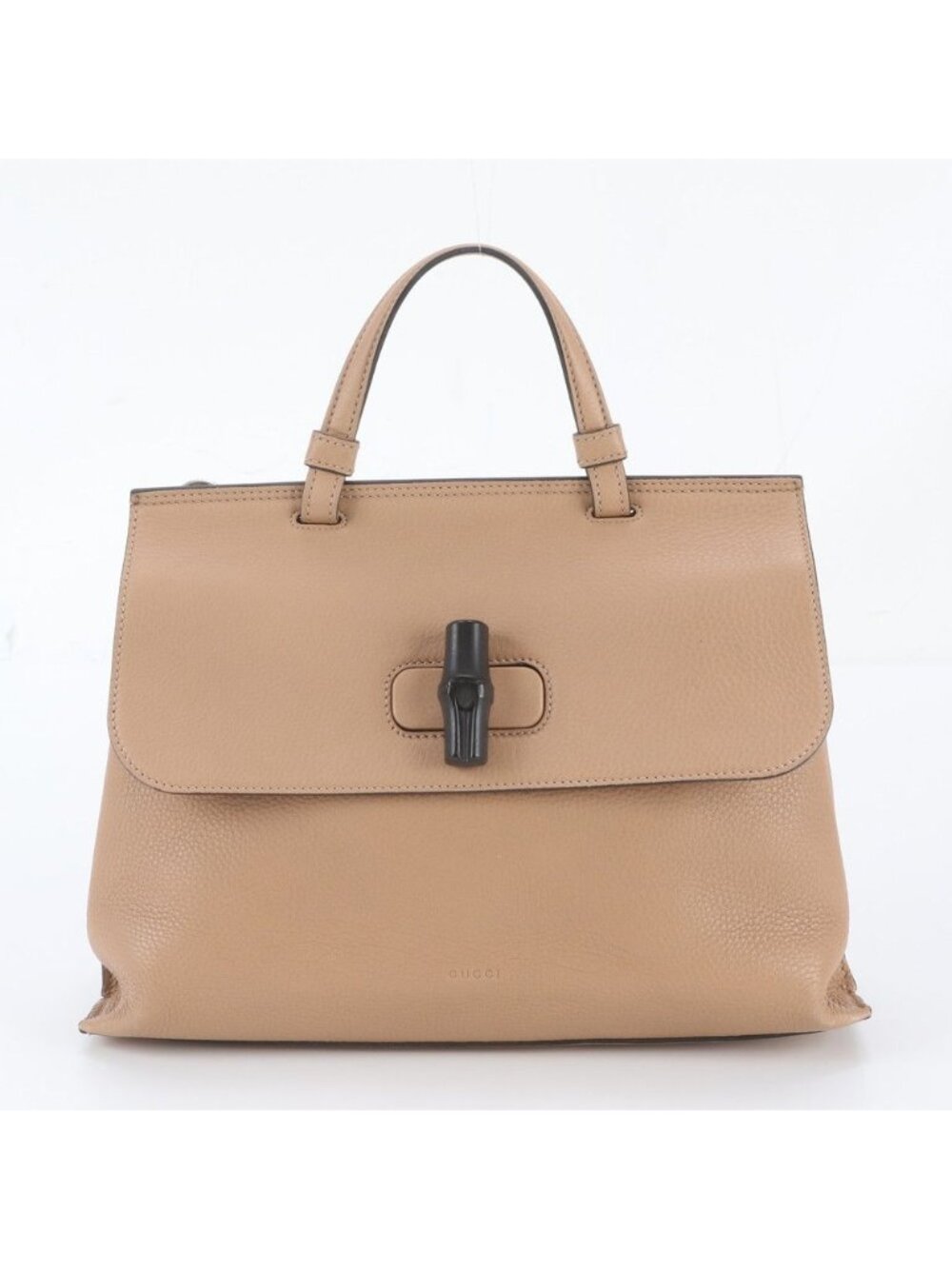 Gucci Bamboo Leather Handbag Tote Beige